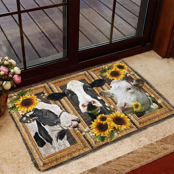 Gearhumans 3D Cow Sunflower Custom Doormat