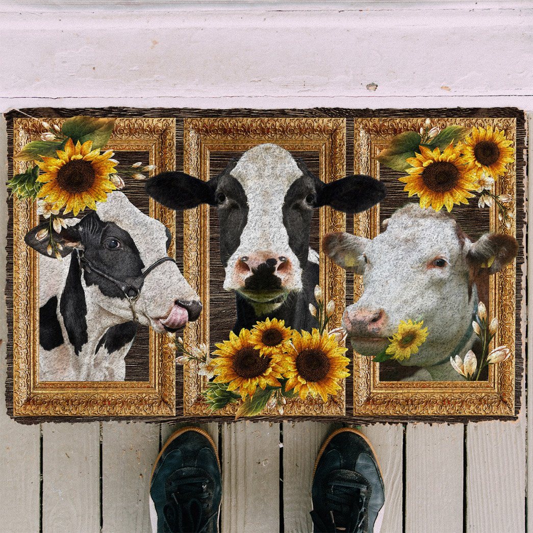 Gearhuman 3D Cow Sunflower Custom Doormat GB24025 Doormat