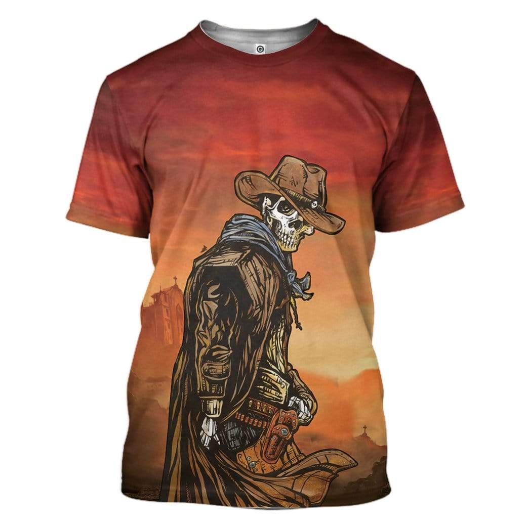 Gearhuman 3D Cowboy Skull Custom T-Shirts Hoodies Apparel GM18022 3D Custom Fleece Hoodies T-Shirt S 