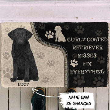 Gearhumans 3D Curly Coated Retriever Kisses Fix Anything Custom Name Doormat