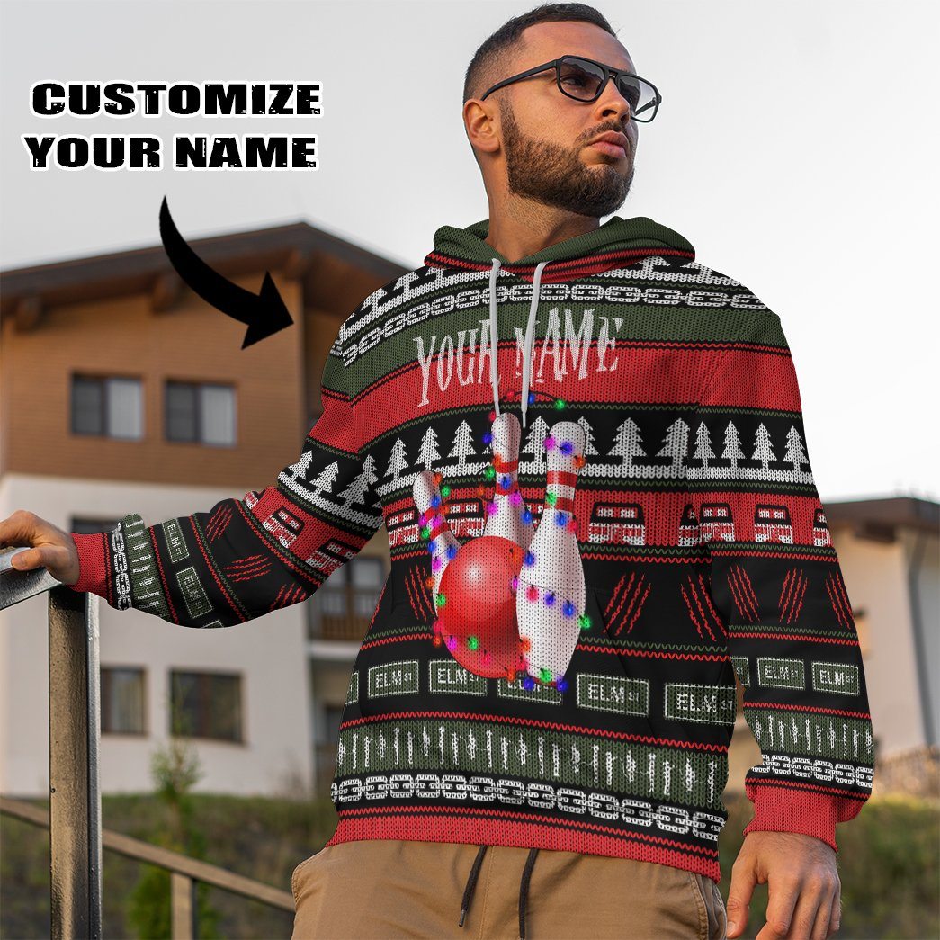 Gearhuman 3D Custom Bowling Ugly Christmas Tshirt Hoodie Apparel GB061111 3D Apparel 
