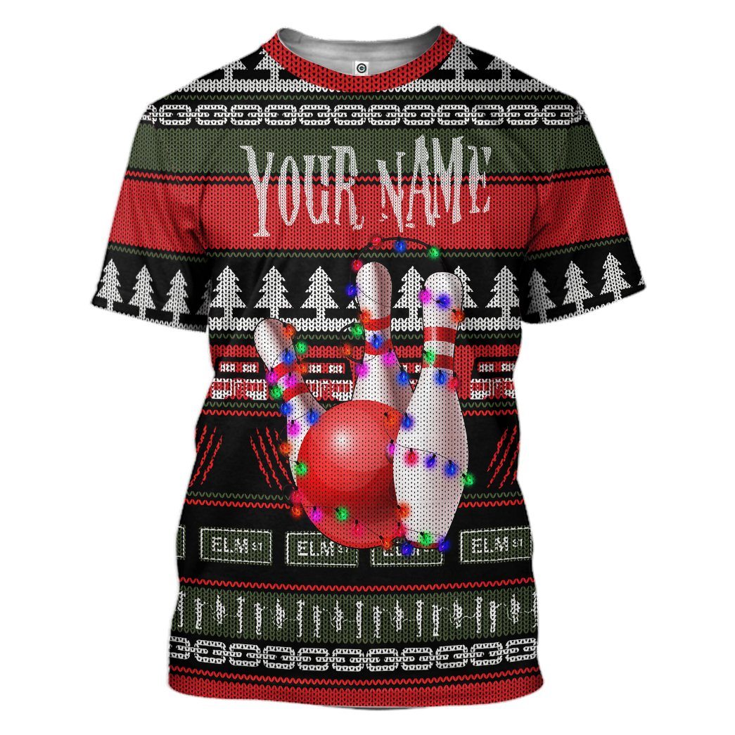 Gearhuman 3D Custom Bowling Ugly Christmas Tshirt Hoodie Apparel GB061111 3D Apparel T-Shirt S 