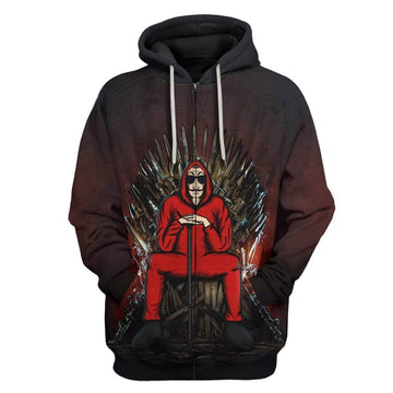 Gearhumans 3D Custom Money Heist Of Thrones Hoodie Apparel