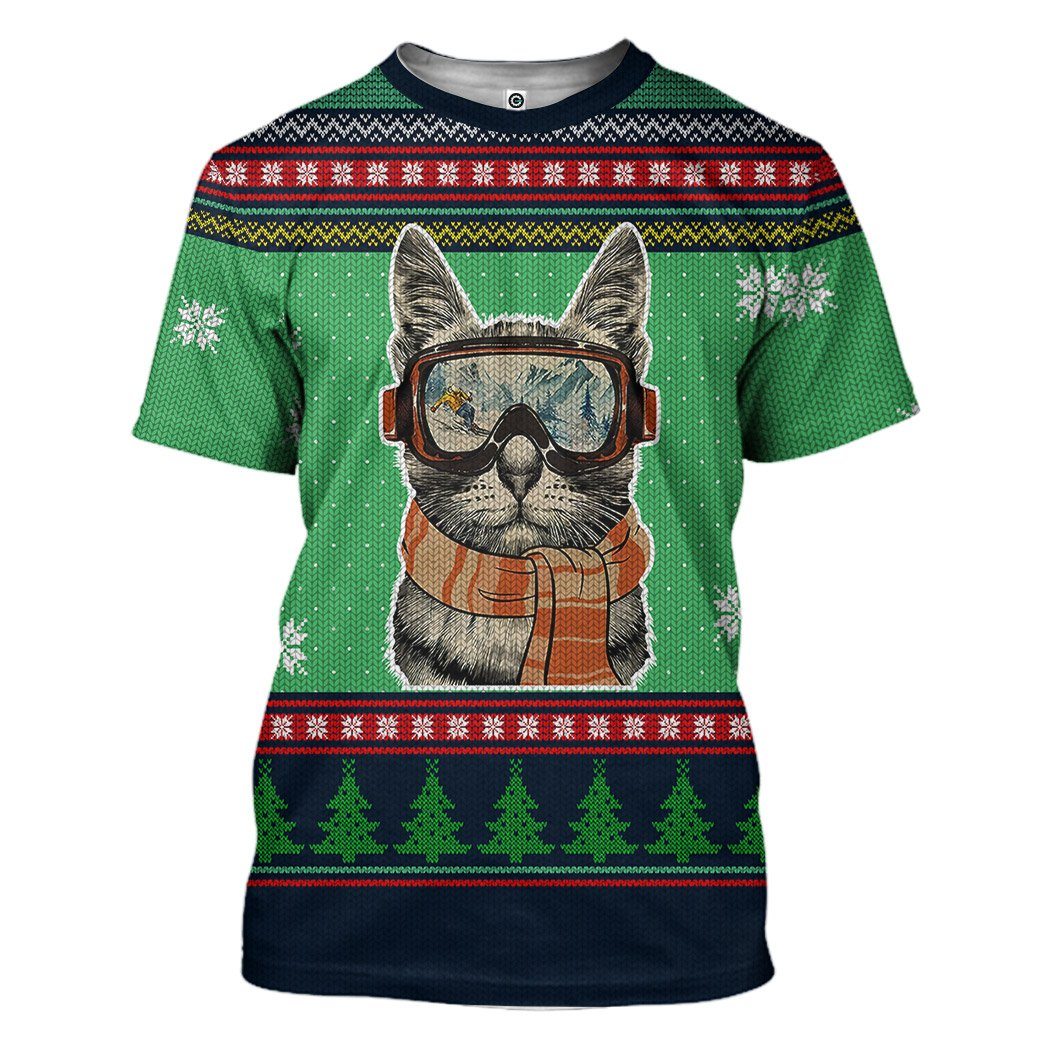 Gearhuman 3D Custom Skiing Cat Ugly Christmas Tshirt Hoodie Apparel GB20112 3D Apparel T-Shirt S 