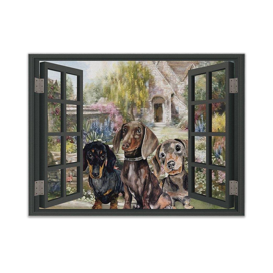 Gearhuman 3D Dachshund Window Canvas GK25019 Canvas 1 Piece Non Frame M