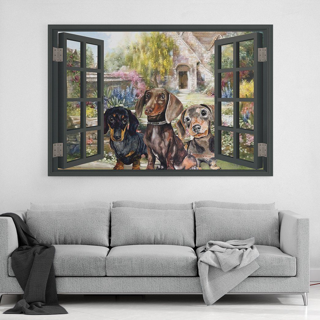 Gearhuman 3D Dachshund Window Canvas GK25019 Canvas