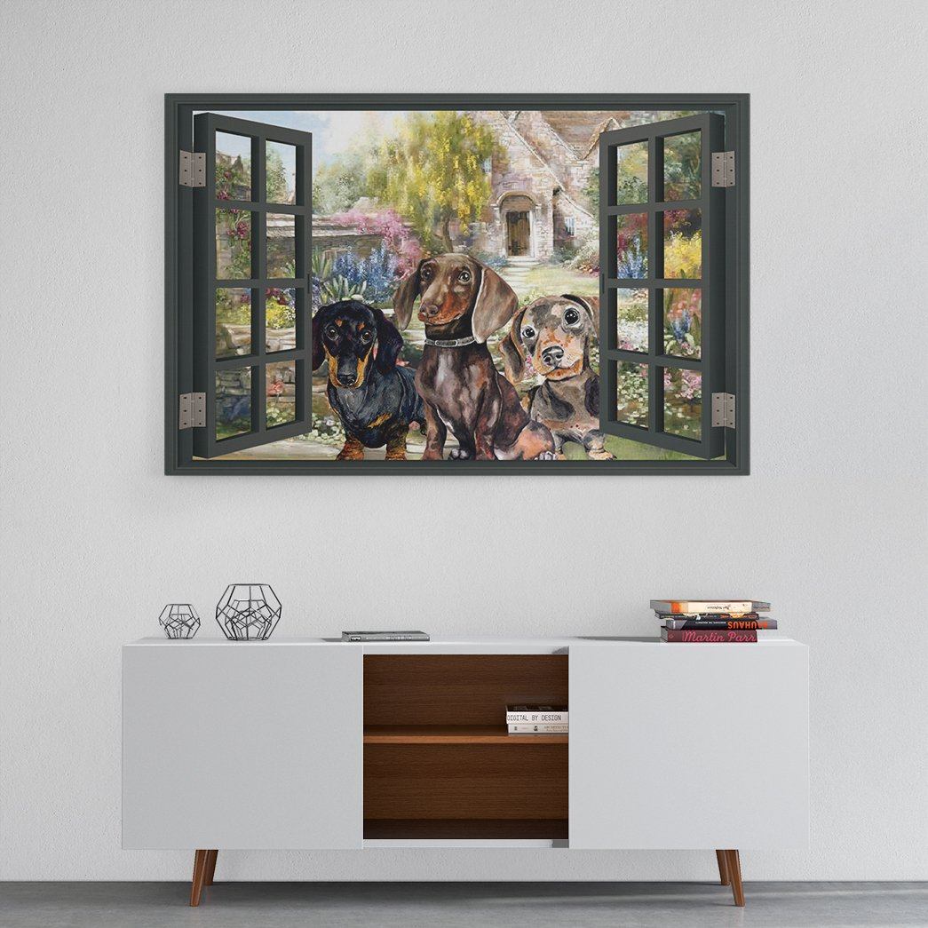 Gearhuman 3D Dachshund Window Canvas GK25019 Canvas