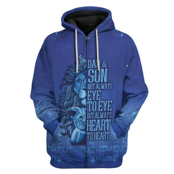 Gearhumans 3D Dad And Son Blue Autism Puzzle Custom Hoodies Apparel