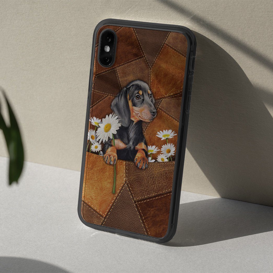 Gearhuman 3D Daisy Dachshund Leather Phonecase GB030315 Glass Phone Case