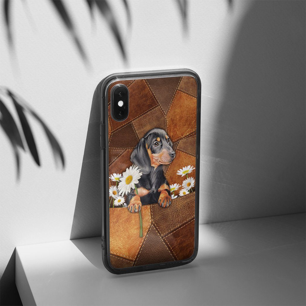 Gearhuman 3D Daisy Dachshund Leather Phonecase GB030315 Glass Phone Case