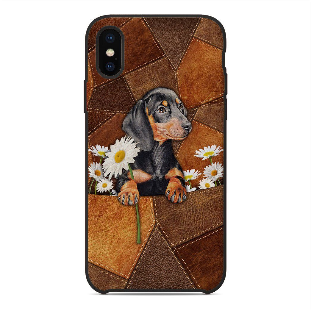 Gearhuman 3D Daisy Dachshund Leather Phonecase GB030315 Glass Phone Case Iphone X