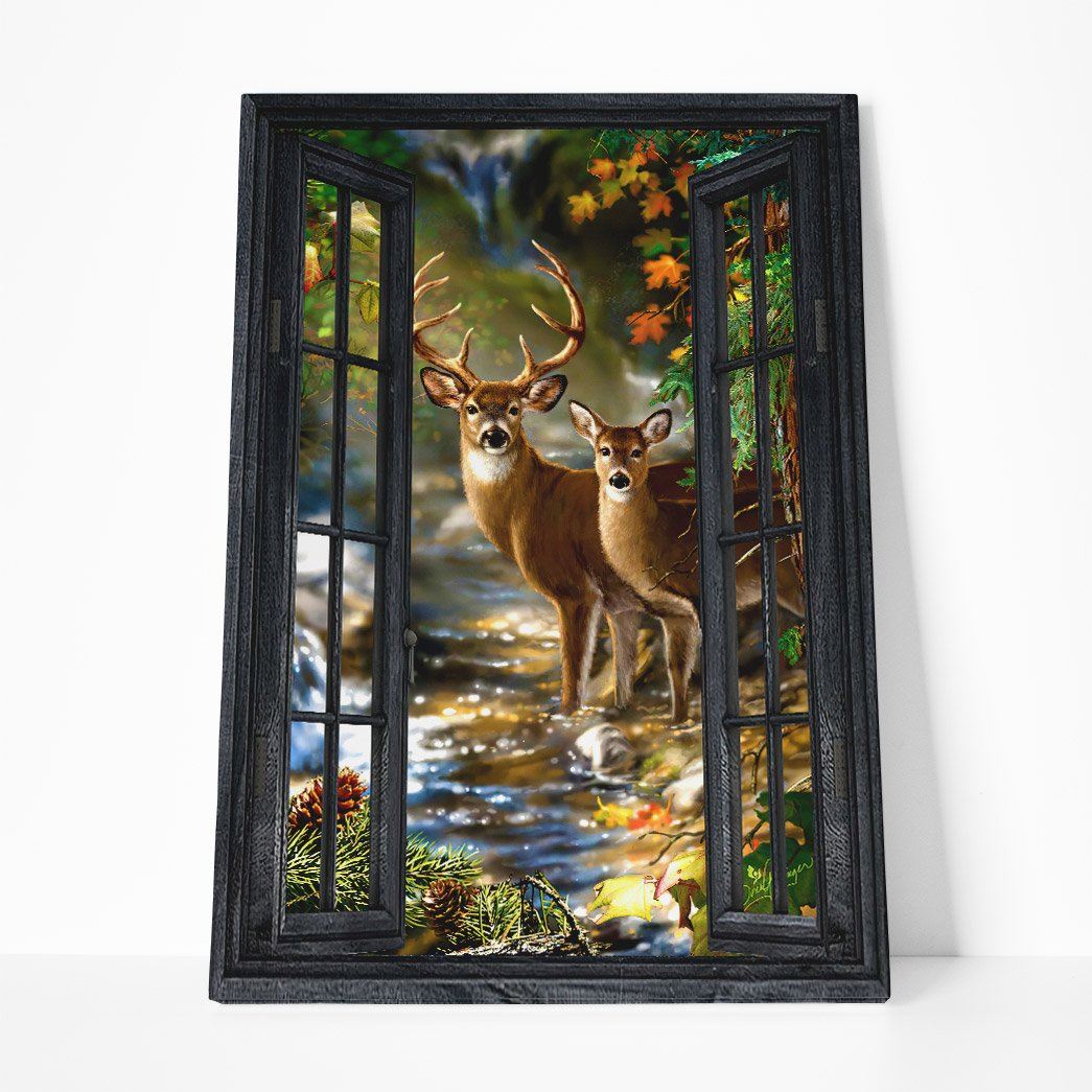 Gearhuman 3D Deer Hunting Window Canvas GB09039 Canvas 1 Piece Non Frame M