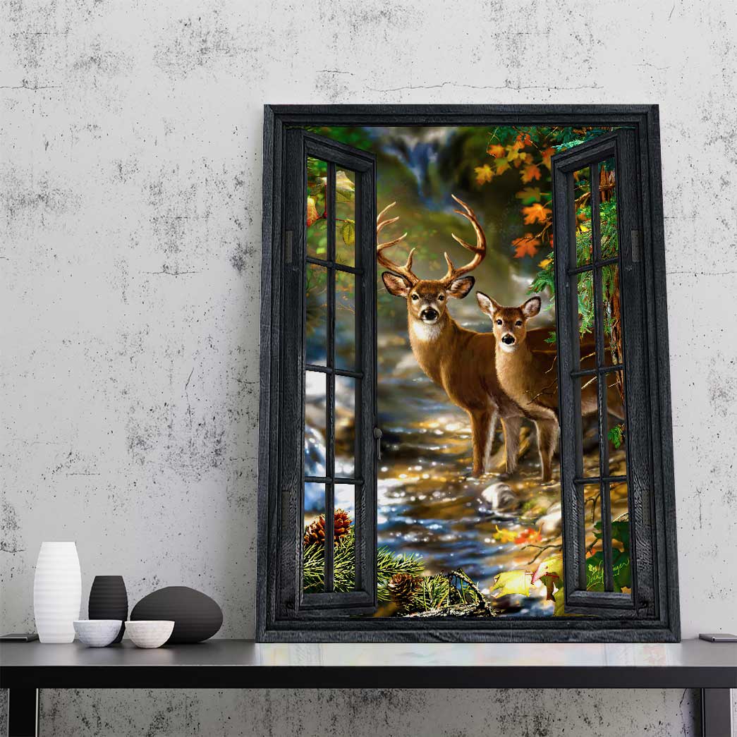 Gearhuman 3D Deer Hunting Window Canvas GB09039 Canvas