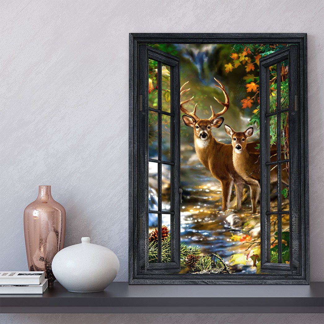 Gearhuman 3D Deer Hunting Window Canvas GB09039 Canvas