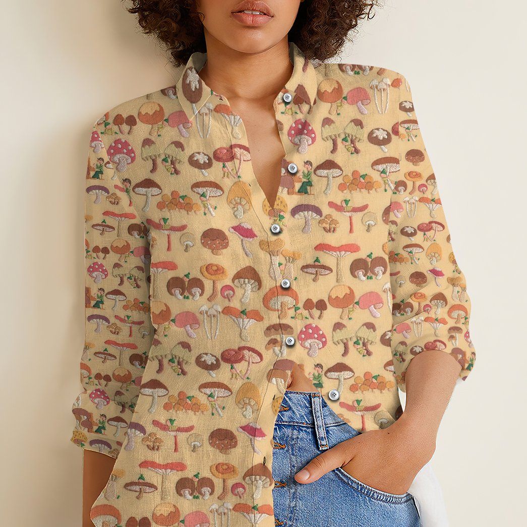 Gearhuman 3D Different Mushroom Linen Shirt For Woman GV300916 Linen Shirt 