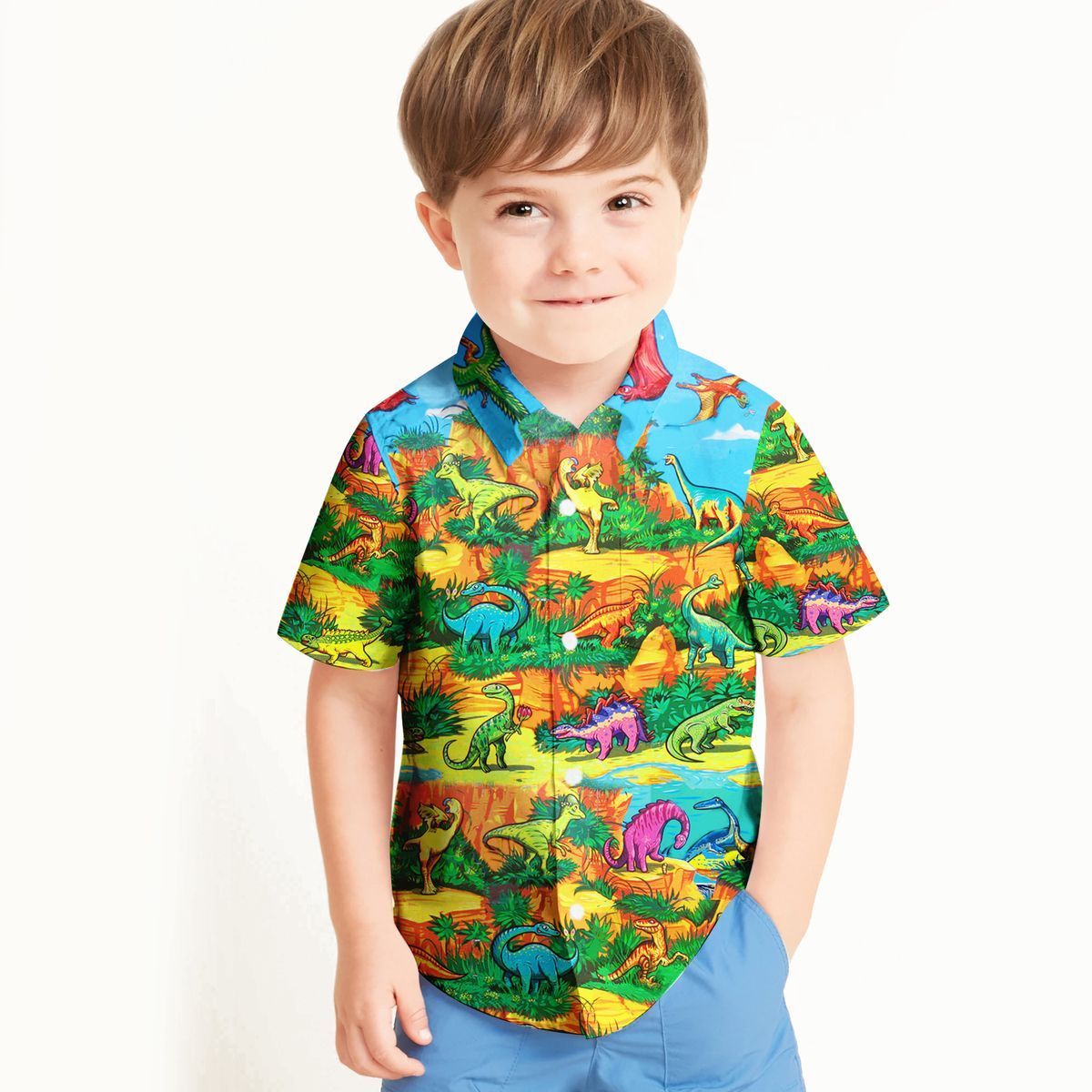 Gearhuman 3D Dinosaur Kid Hawaii Shirt ZZ0707219 Short Sleeve Shirt 