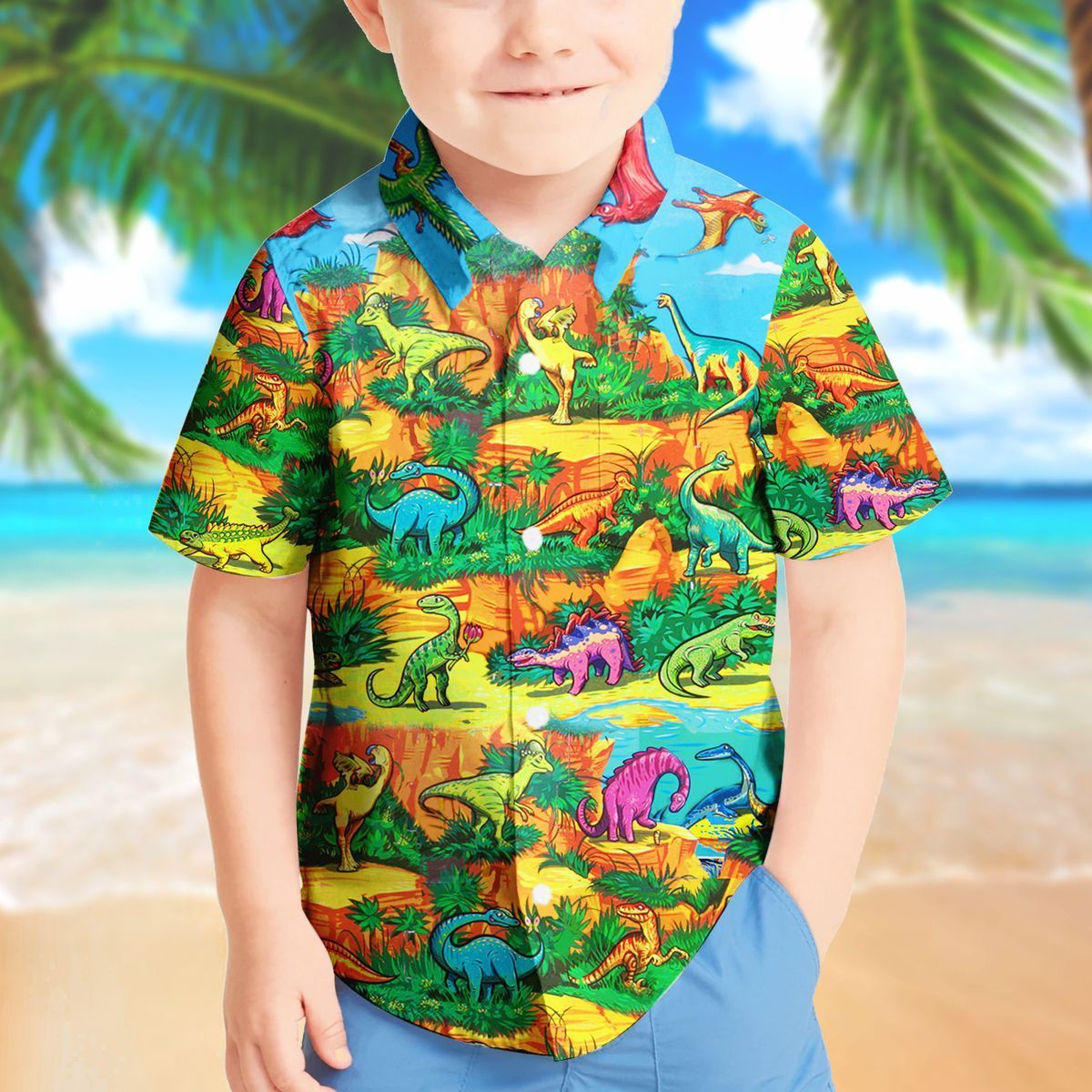 Gearhuman 3D Dinosaur Kid Hawaii Shirt ZZ0707219 Short Sleeve Shirt 