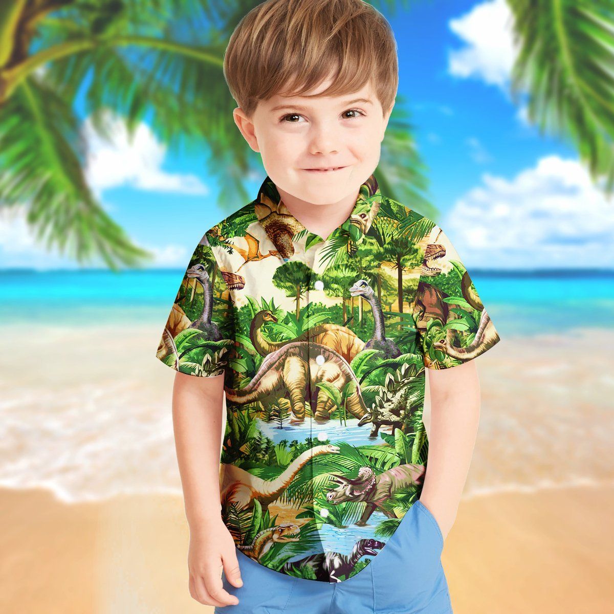 Gearhuman 3D Dinosaur Kid Hawaii Shirt ZZ1406211 Kid Hawaii Shirt 