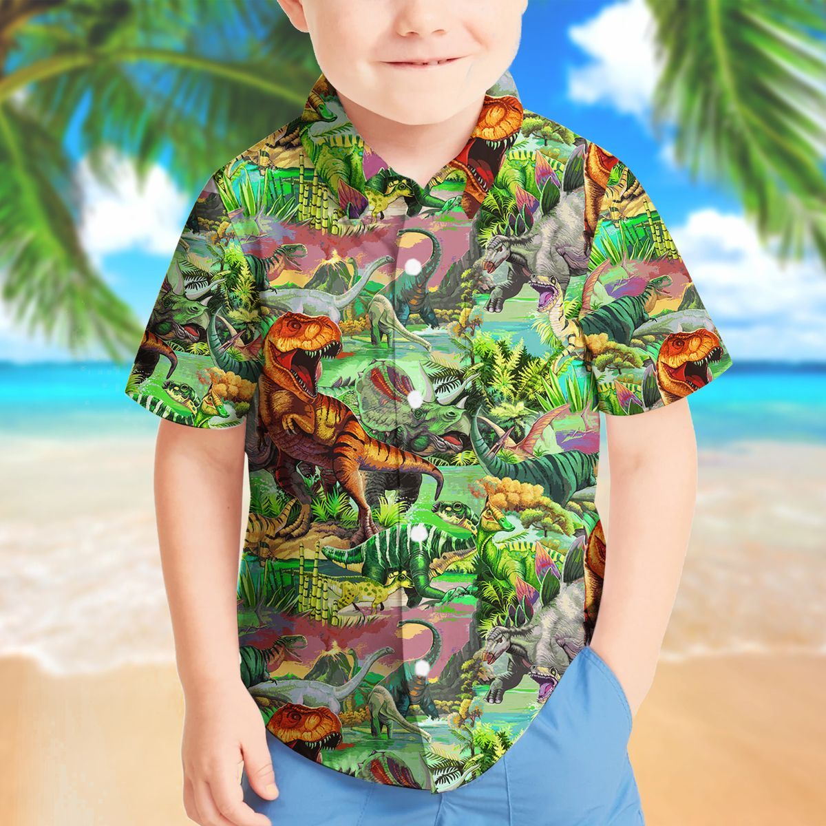 Gearhuman 3D Dinosaur Kid Hawaii Shirt ZZ30062155 Kid Hawaii Shirt 