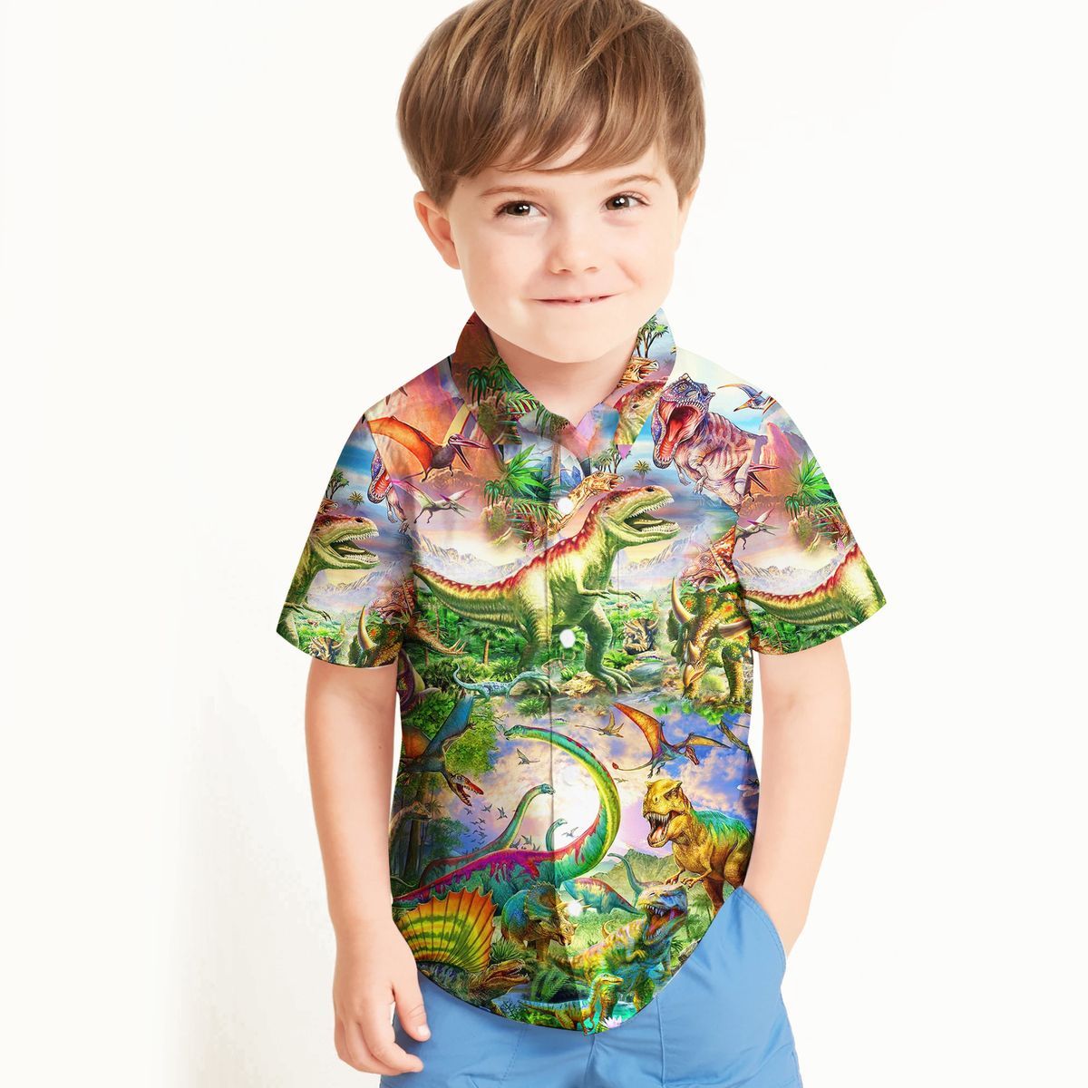 Gearhuman 3D Dinosaur Kids Hawaii Shirt ZZ24062192 Kid Hawaii Shirt 