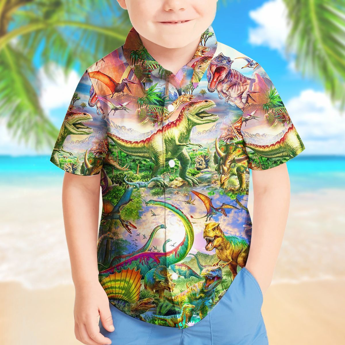 Gearhuman 3D Dinosaur Kids Hawaii Shirt ZZ24062192 Kid Hawaii Shirt 