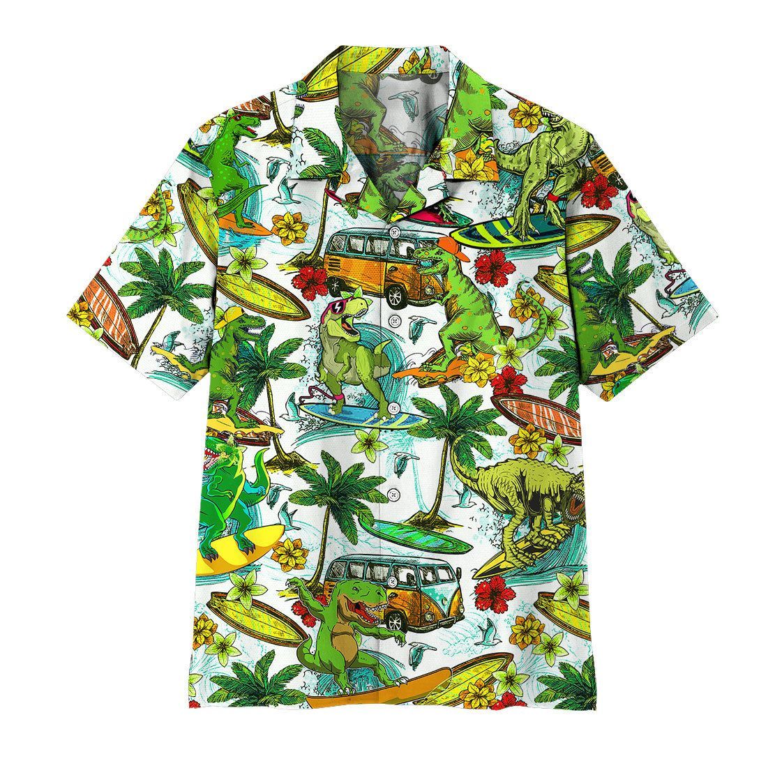 Gearhuman 3D Dinosaur Surfing Hawaii Shirt ZZ0707213 Short Sleeve Shirt Short Sleeve Shirt S 
