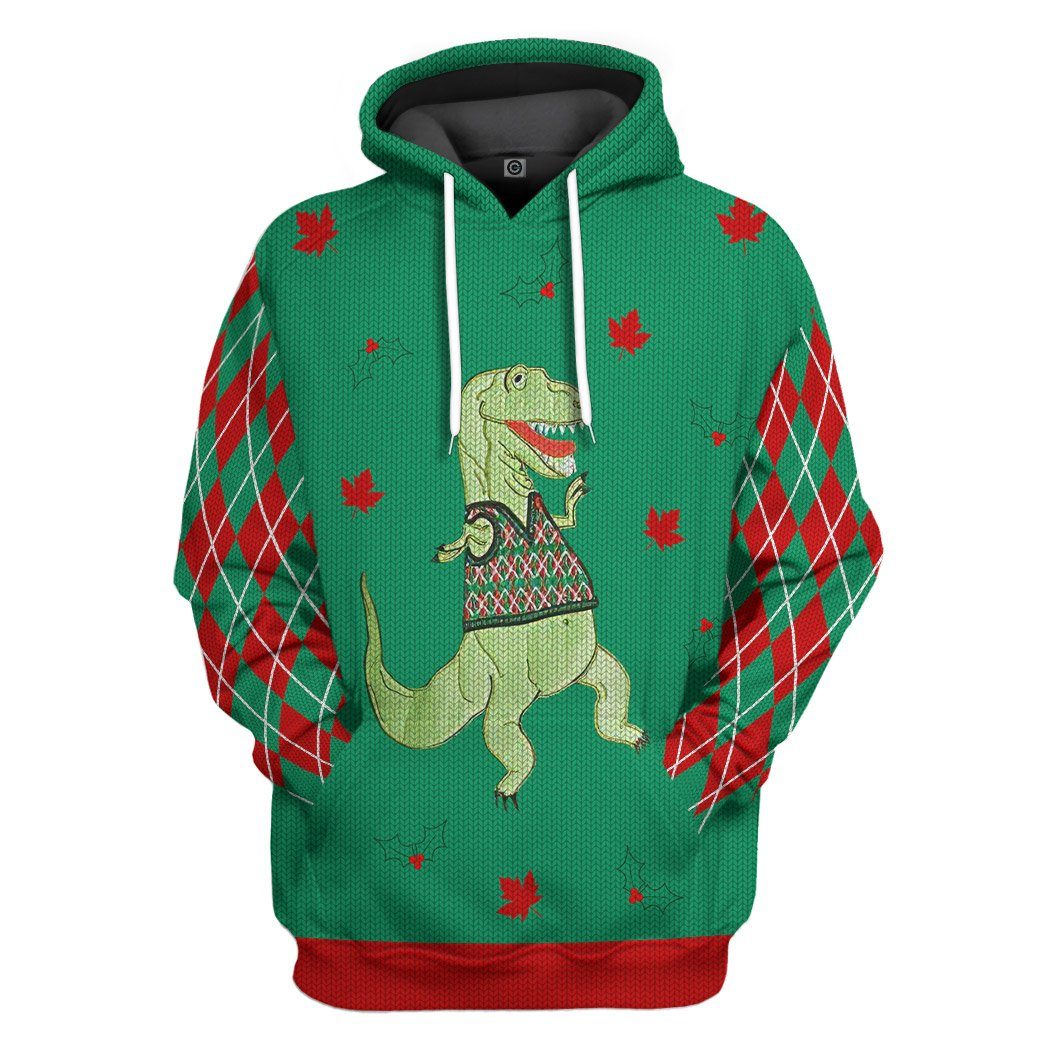 Gearhuman 3D Dinosaur Ugly Sweater Custom Name Tshirt Hoodie Apparel GC21105 3D Apparel Hoodie S 
