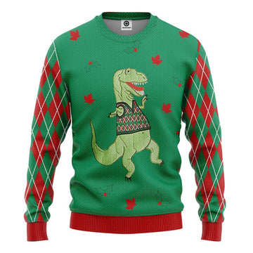 Gearhumans 3D Dinosaur Ugly Sweater Custom Name Tshirt Hoodie Apparel