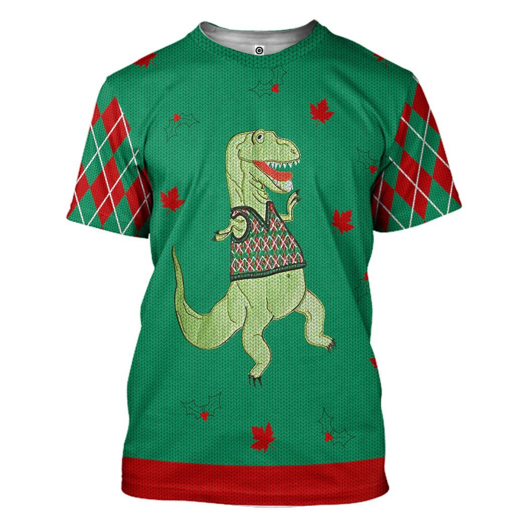 Gearhuman 3D Dinosaur Ugly Sweater Custom Name Tshirt Hoodie Apparel GC21105 3D Apparel T-Shirt S 
