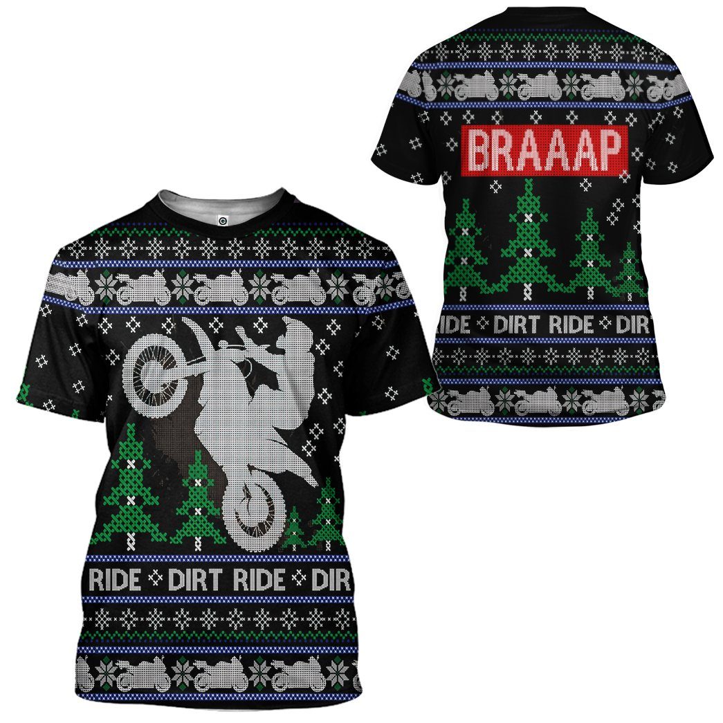 Gearhuman 3D Dirt Ride Braaap Ugly Christmas Sweater Tshirt Hoodie Apparel GV28109 3D Apparel 