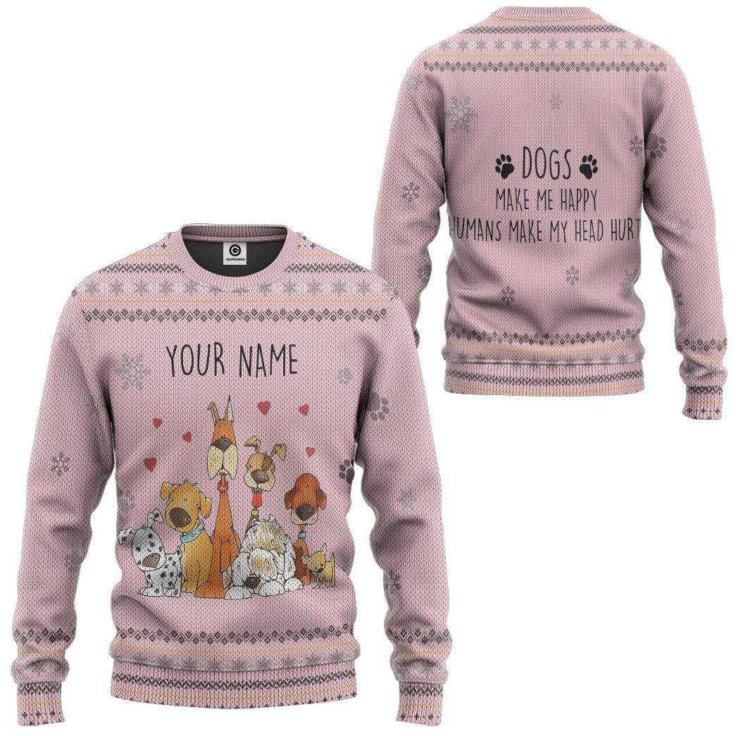 Gearhuman 3D Dogs Make Me Happy Custom Name Christmas Ugly Sweatshirt Apparel GB26111 3D Apparel 