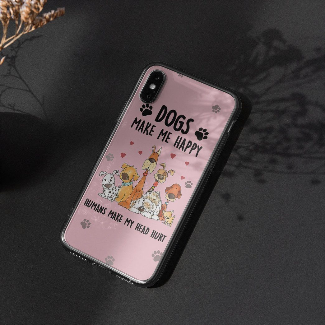 Gearhuman 3D Dogs Make Me Happy Phonecase GB24111 Glass Phone Case 