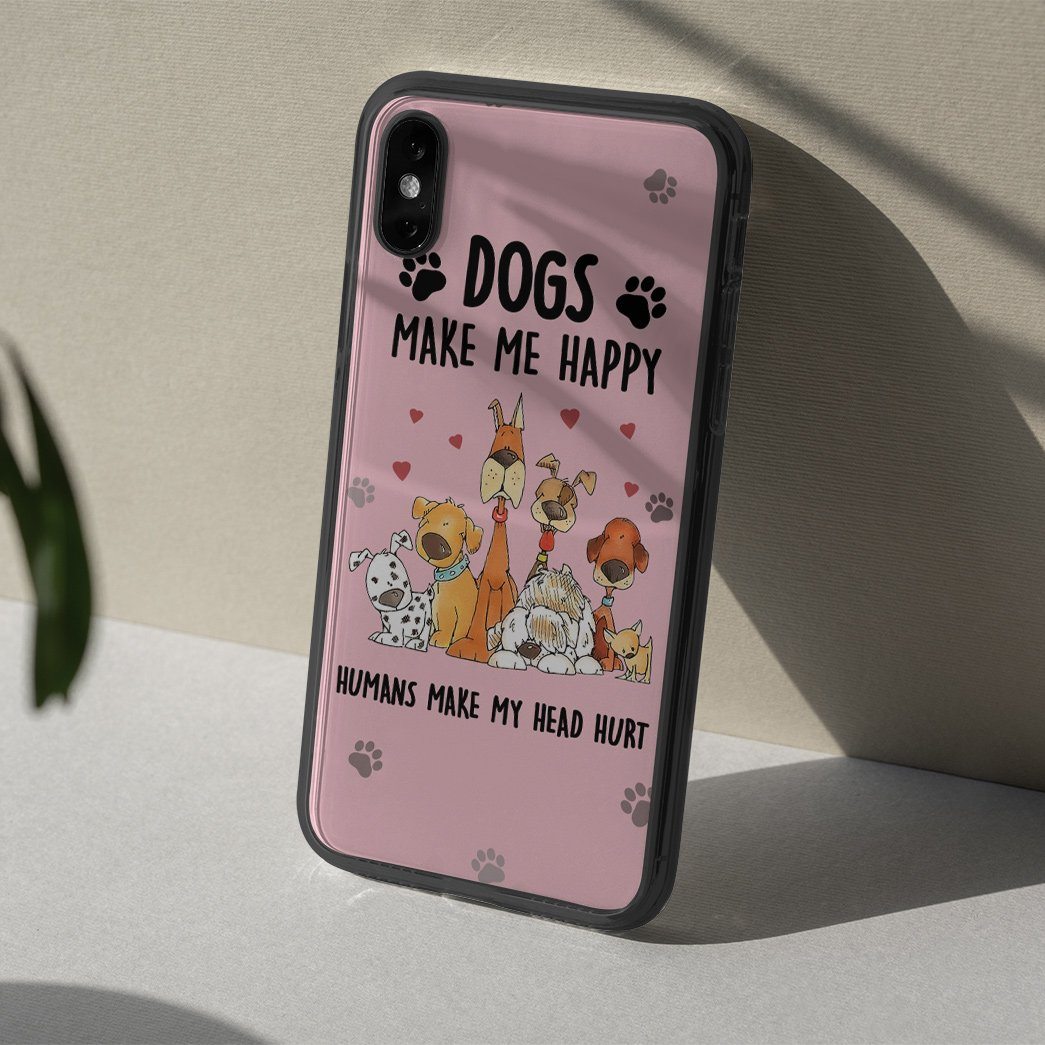 Gearhuman 3D Dogs Make Me Happy Phonecase GB24111 Glass Phone Case 
