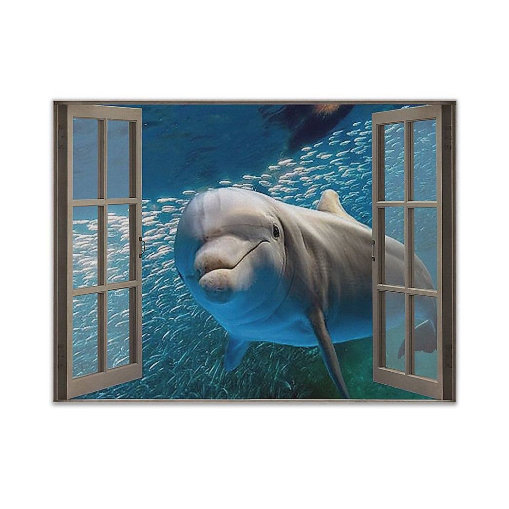 Gearhuman 3D Dolphin Window Canvas GV24029 Canvas 1 Piece Non Frame M