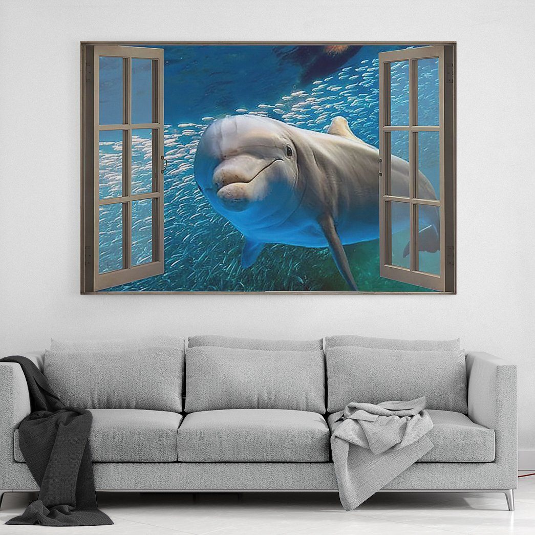 Gearhuman 3D Dolphin Window Canvas GV24029 Canvas