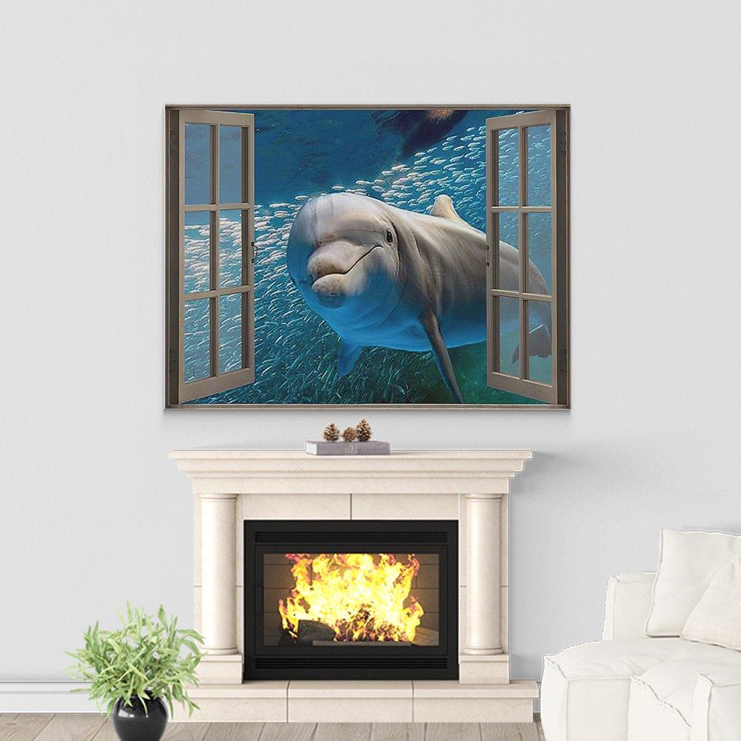 Gearhuman 3D Dolphin Window Canvas GV24029 Canvas