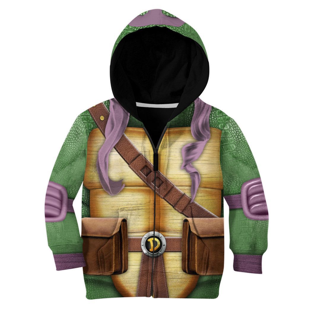 Gearhuman 3D Donatello TMNT Don Donnie Cosplay Custom Kids CV07014 Kid 3D Apparel Kid Zip Hoodie XS 