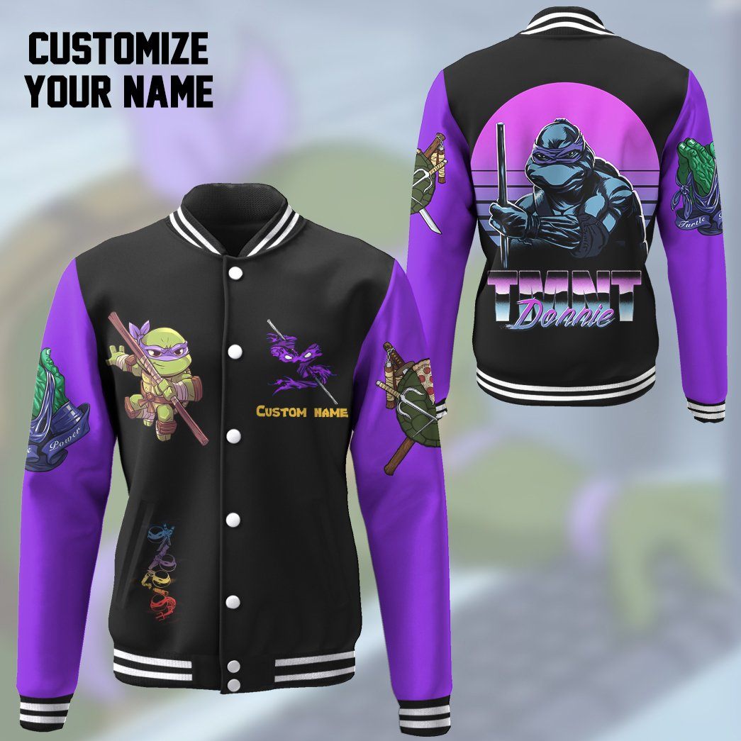 Gearhuman 3D Donatello TMNT Don Donnie Cosplay Purple Custom Name Baseball Jacket GV18019 Baseball Jacket 