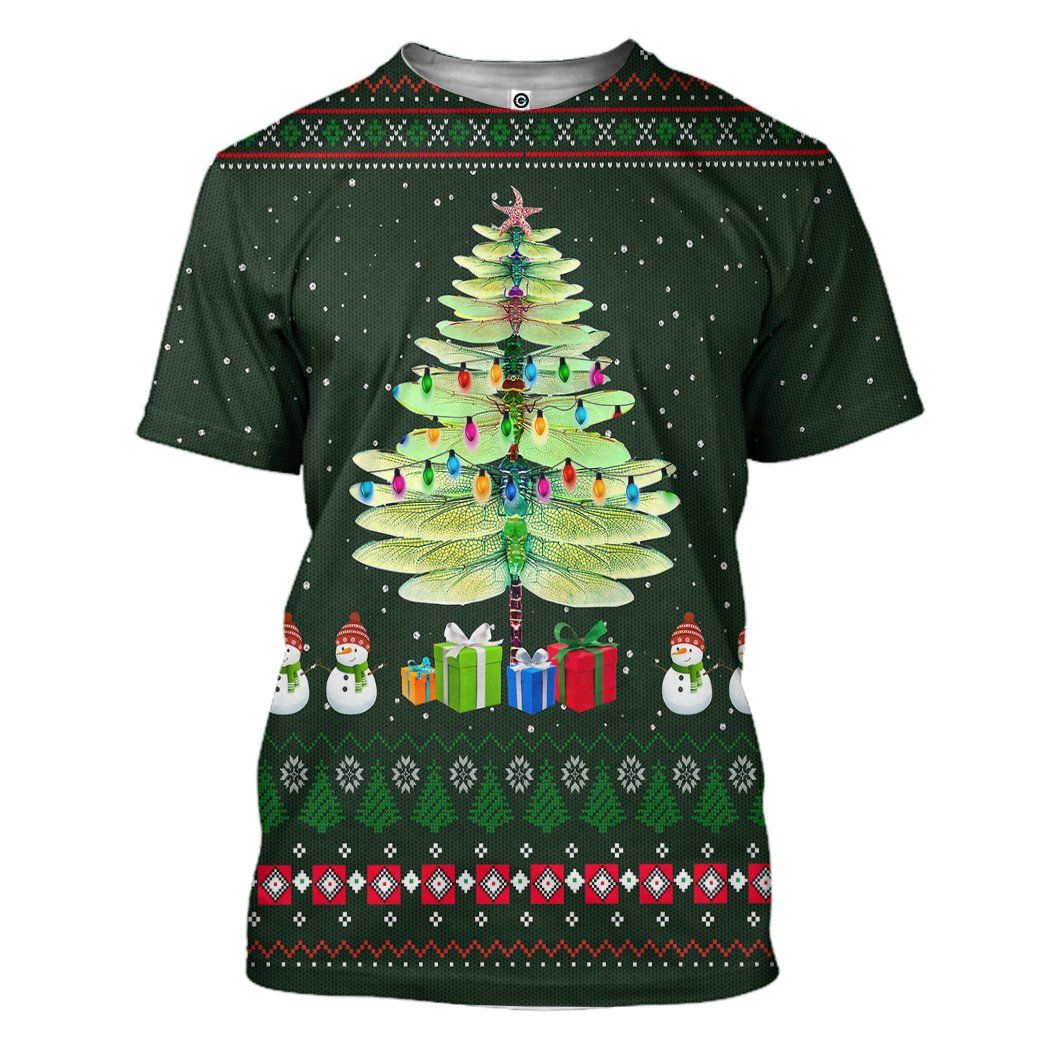 Gearhuman 3D Dragonfly Ugly Christmas Tree Custom Hoodie Apparel GN0911203 3D Apparel T-Shirt S 