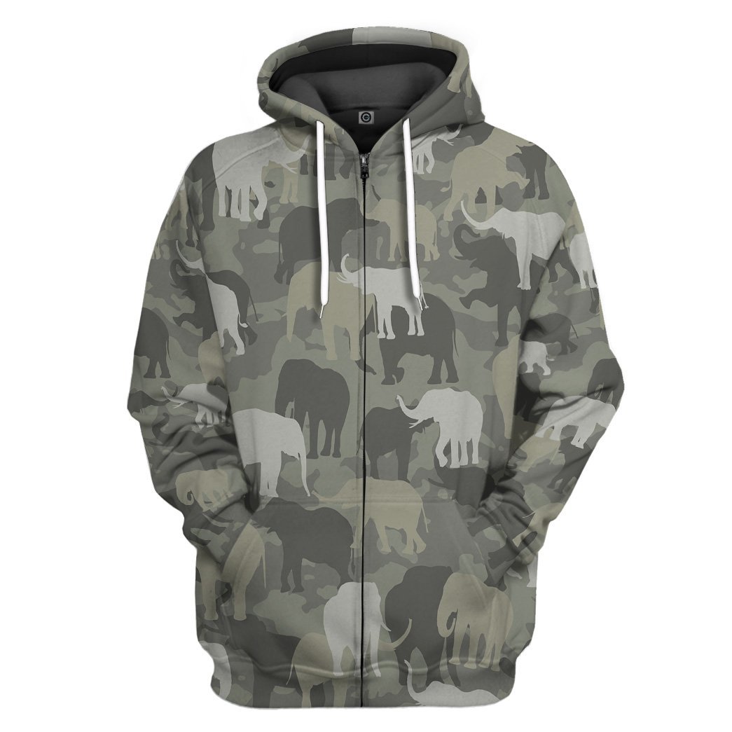 Gearhuman 3D Elephants Camo Custom Tshirt Hoodie Apparel GV08127 3D Apparel Zip Hoodie S 