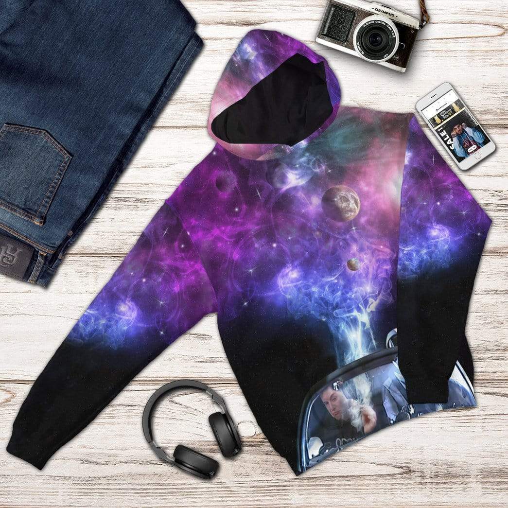 Gearhumans 3D Elon Musk smoking out space Hoodie Apparel