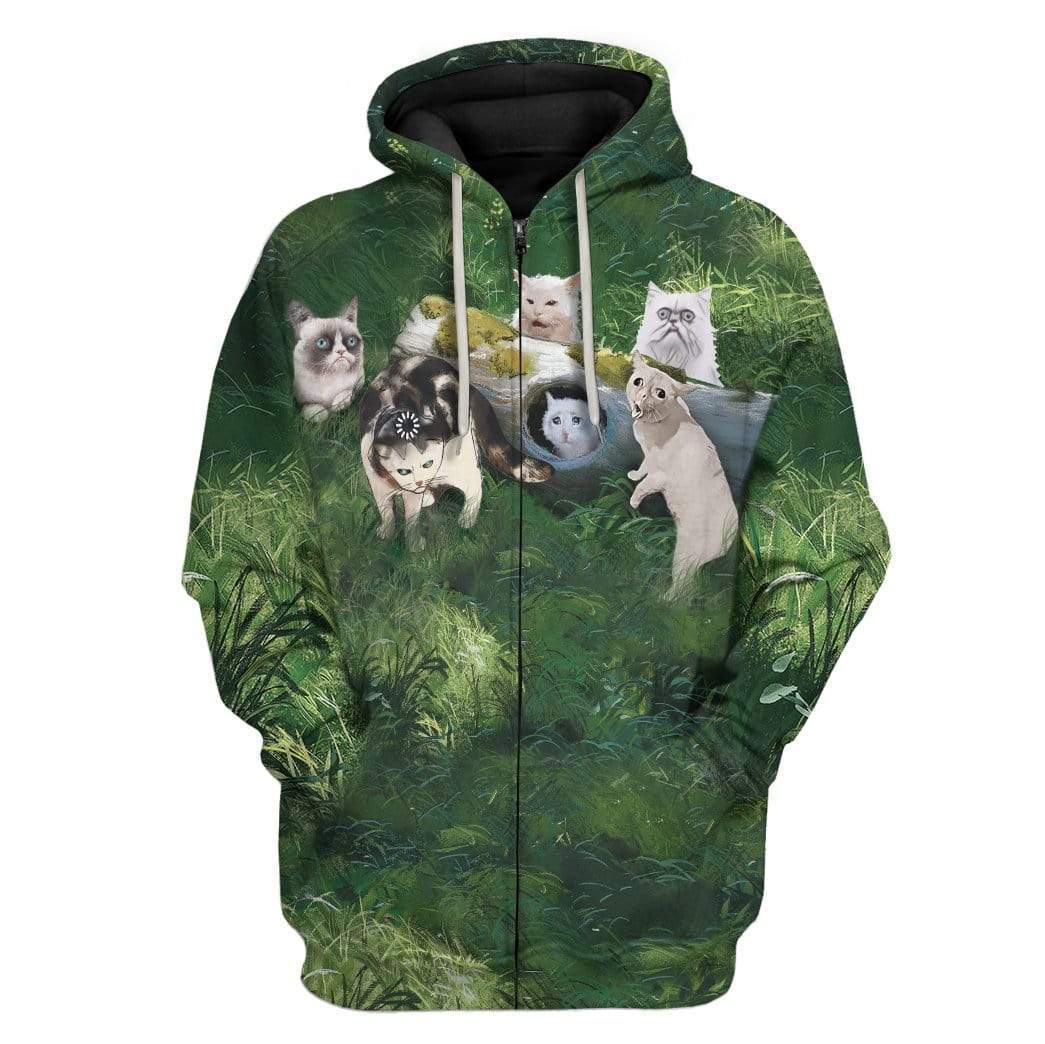 Gearhuman 3D Famous Cat Meme Custom T-Shirts Hoodies Apparel CT-TA1302202 3D Custom Fleece Hoodies Zip Hoodie S 