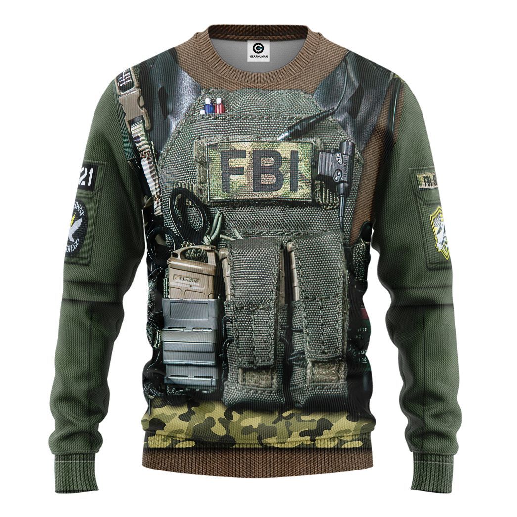 Gearhuman 3D FBI Uniform Custom Tshirt Hoodie Appreal CK24113 3D Apparel Long Sleeve S 