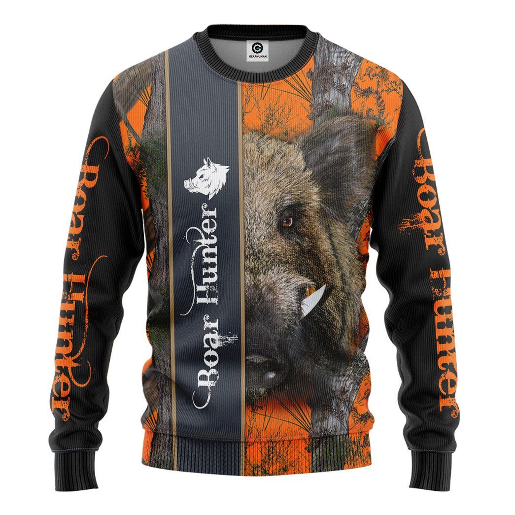Gearhuman 3D Ferocious Boar Hunter Custom Tshirt Hoodie Apparel GVC09111 3D Apparel Long Sleeve S 