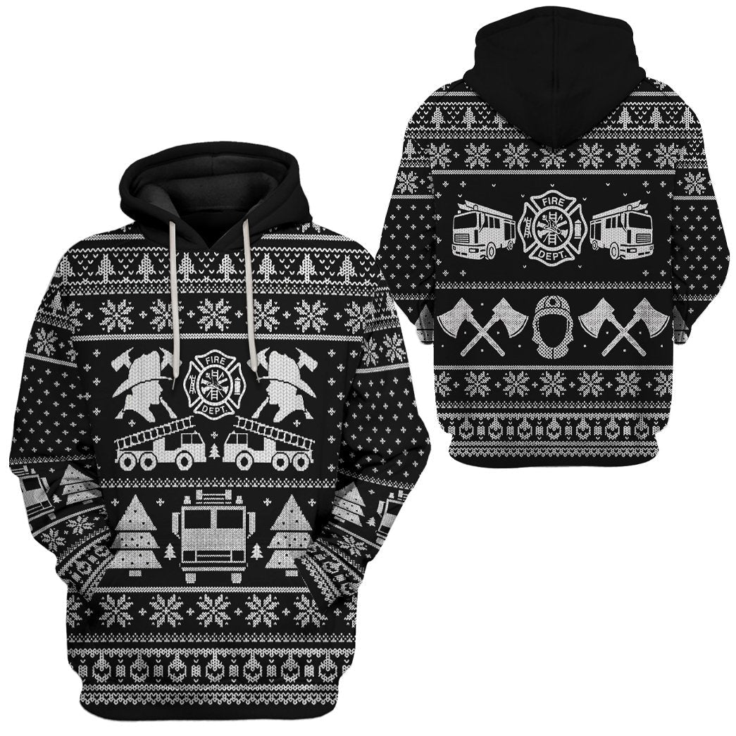 Gearhuman 3D FIRE DEPT Firefighter Ugly Christmas Sweater Black Custom Hoodie Apparel GV08108 3D Apparel 