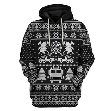 Gearhuman 3D FIRE DEPT Firefighter Ugly Christmas Sweater Black Custom Hoodie Apparel GV08108 3D Apparel Hoodie S 