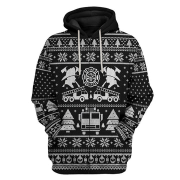 Gearhumans 3D FIRE DEPT Firefighter Ugly Christmas Sweater Black Custom Hoodie Apparel