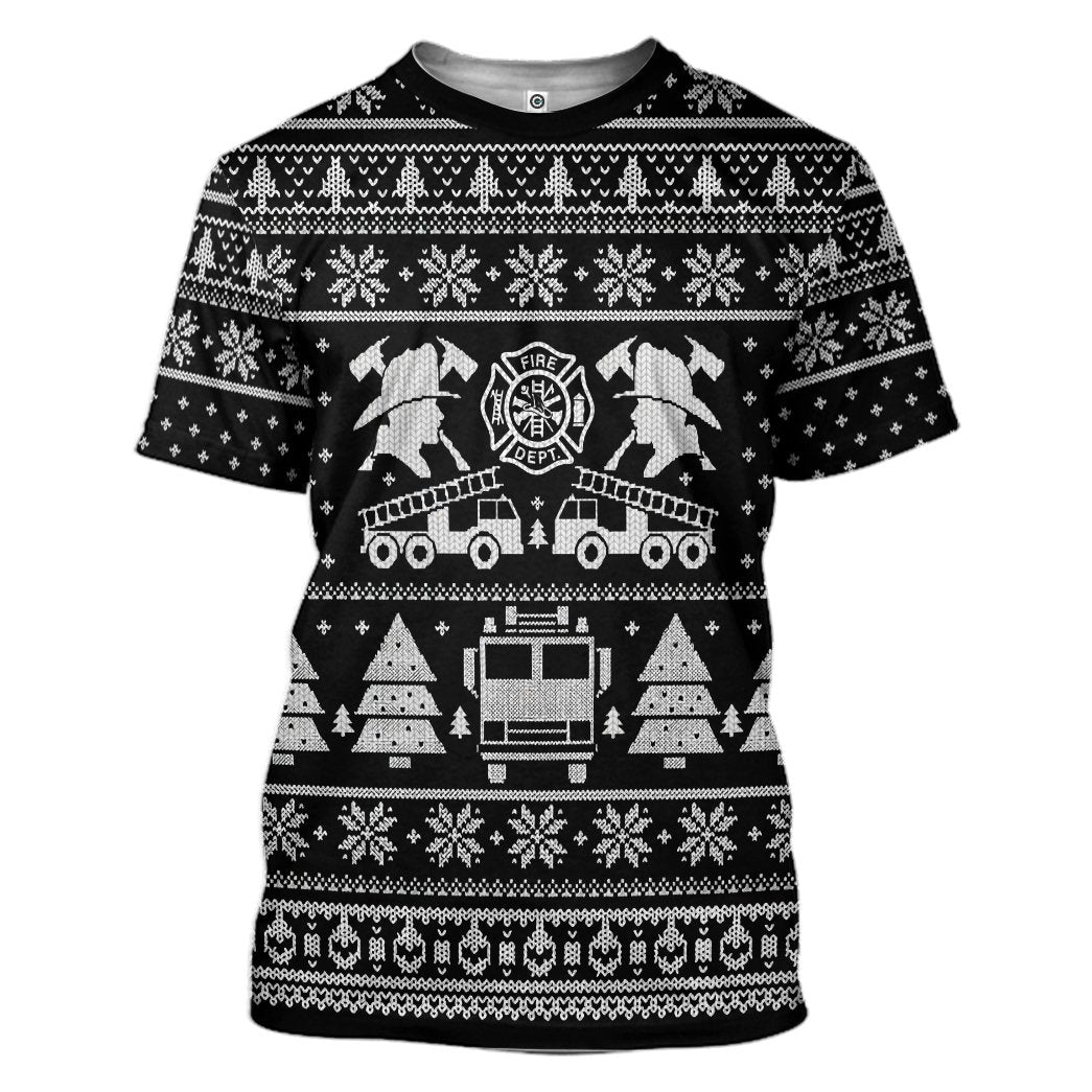 Gearhuman 3D FIRE DEPT Firefighter Ugly Christmas Sweater Black Custom Tshirt Apparel GV08108 3D T-shirt T-Shirt S 