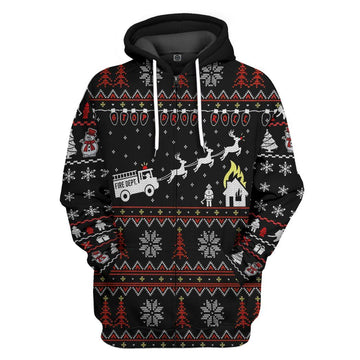 Gearhumans 3D Firefighter FIRE DEPT Ugly Christmas Sweater Custom Hoodie Apparel