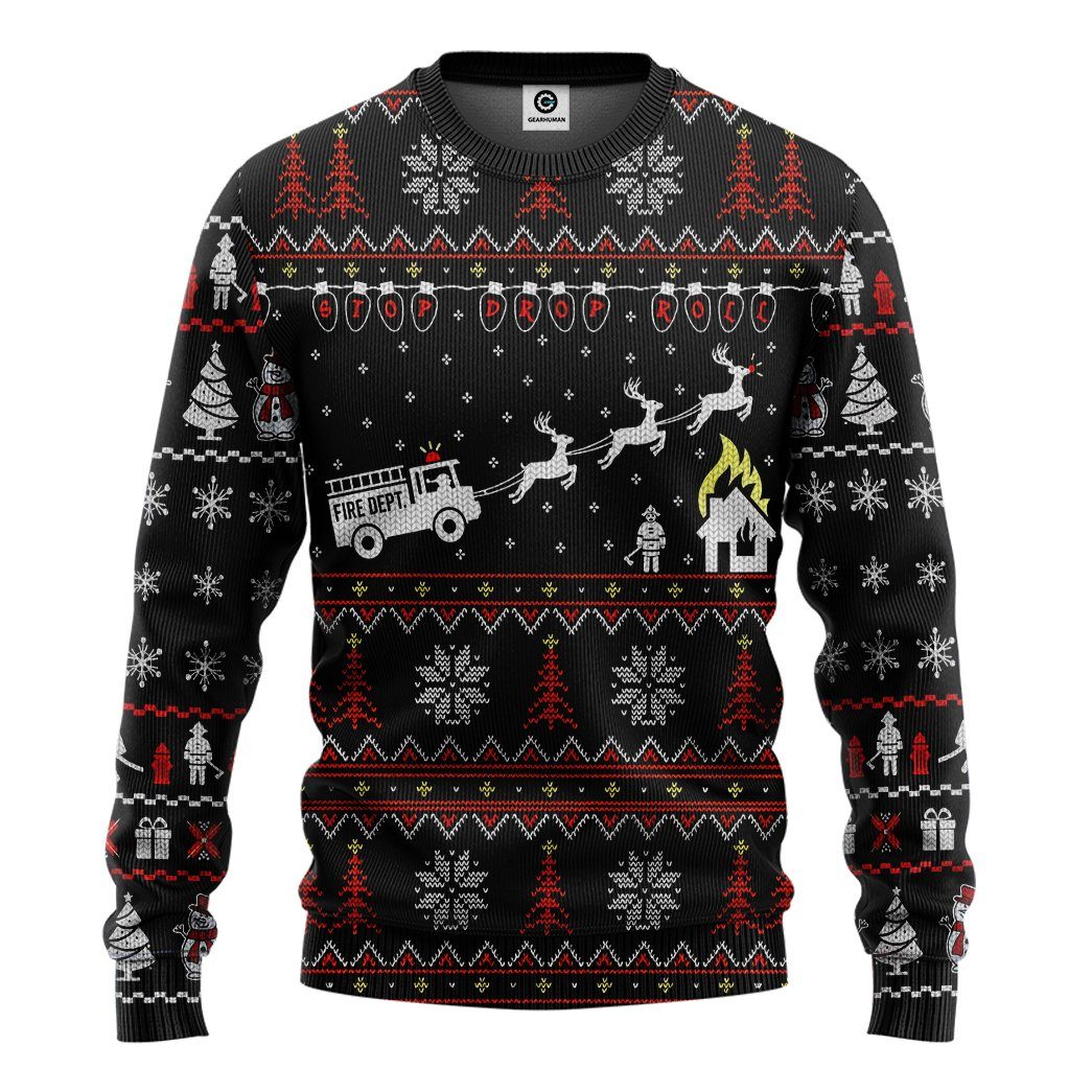 Gearhuman 3D Firefighter FIRE DEPT Ugly Christmas Sweater Custom Sweatshirt Apparel GV081029 Sweatshirt Sweatshirt S 